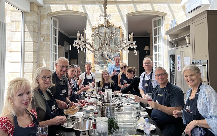 Great fun in the kitchen of Chateau Coulon Laurensac on the 2024 Bordeaux Grand Cru Tour II 